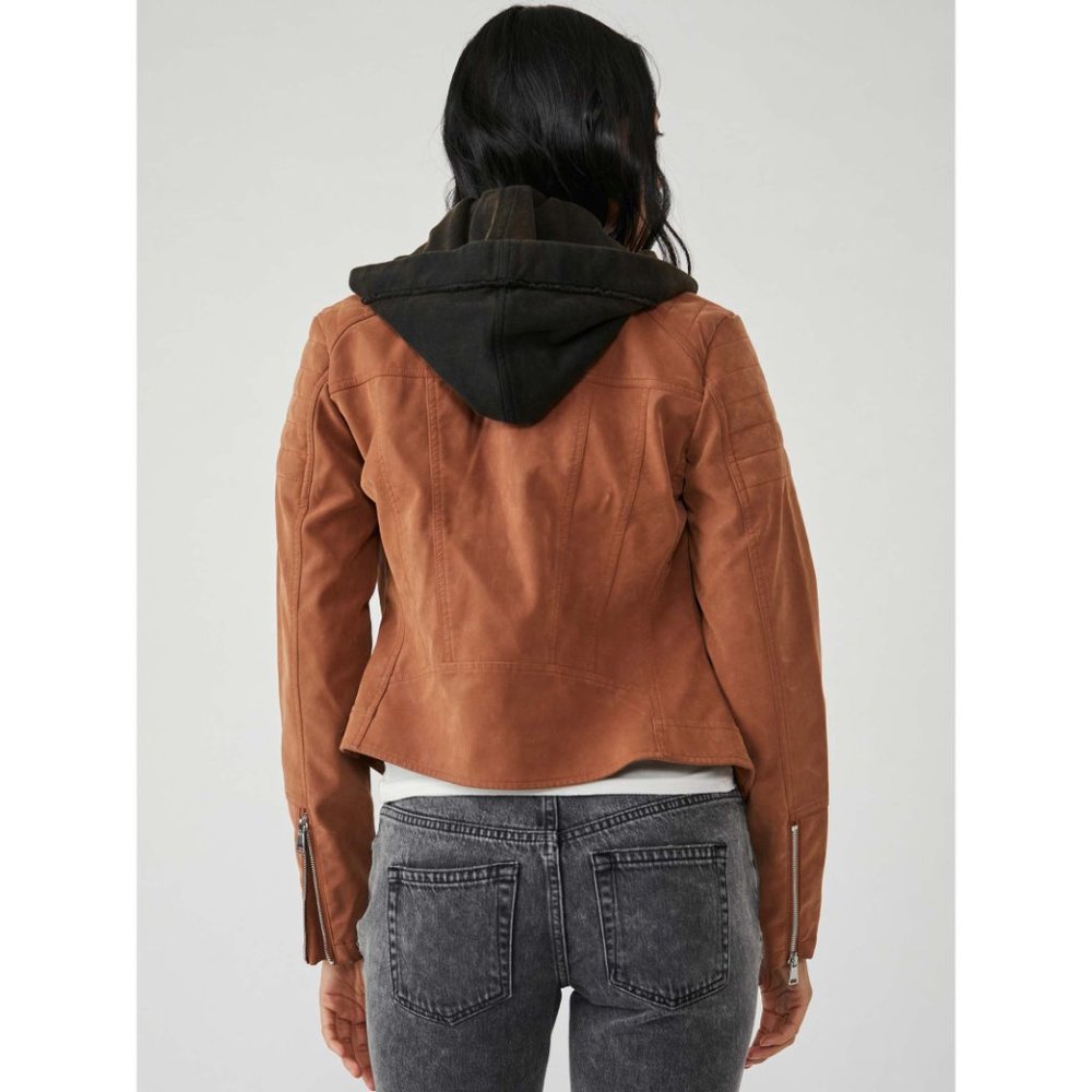 Free People Suede Moto Jacket in Saddle Brown - Picture 3 of 11